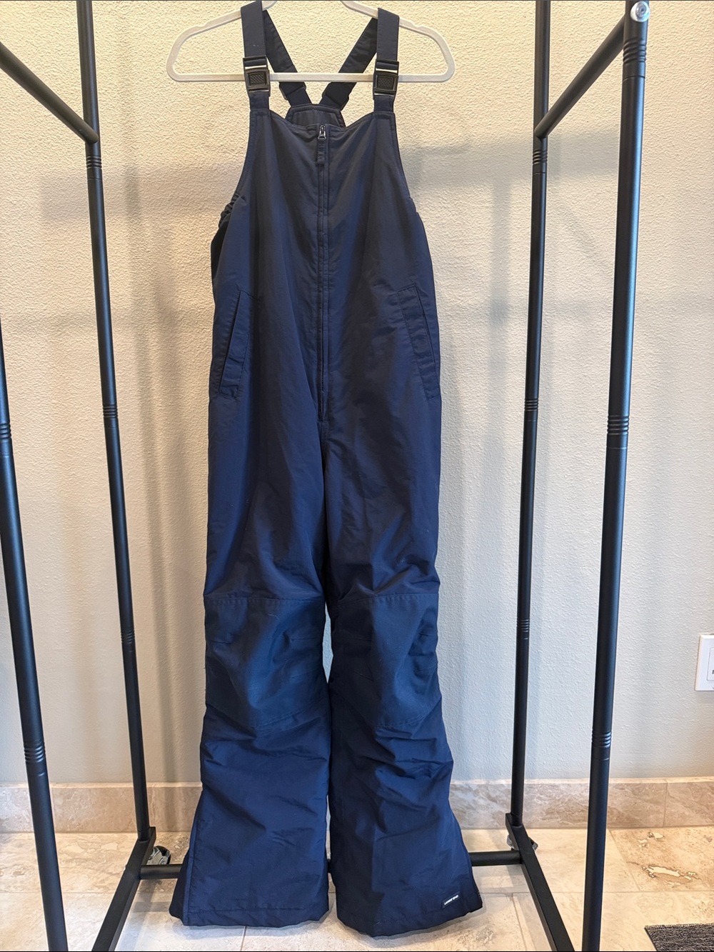 Lands End Navy Blue Squall Waterproof Insulated Iron Knee Snow Bibs